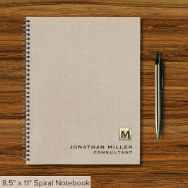 Beige Linen Gold Monogram Notebook Notizbuch