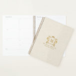 Beige Linen Gold Royal Crest Crown Monogram Planer<br><div class="desc">Initial monogram retro gold crest with scrolls and royal crown on a light beige linen texture.
The linen details are simulated in the artwork. No actual linen will be used in the making of this product.</div>