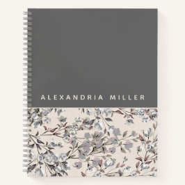 Beige Linen & Grau Floral | Personalisierter Name Notizbuch