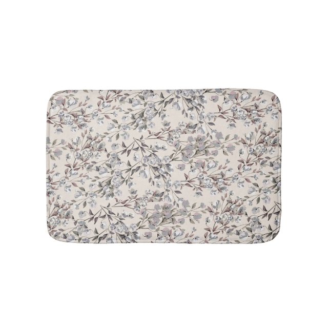Beige Linen & Gray Dainty Elegantes Blumenmuster Badematte (Vorderseite)