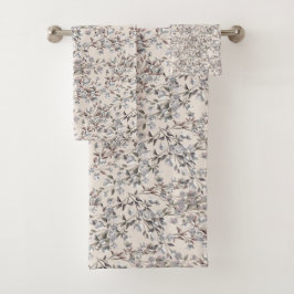 Beige Linen & Gray Dainty Floral Pattern Badhandtuch Set