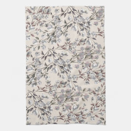Beige Linen & Gray Elegantes Blumenmuster Geschirrtuch