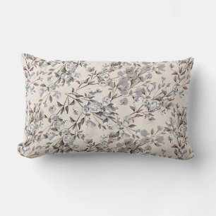 Beige Linen & Gray Elegantes Blumenmuster Lendenkissen