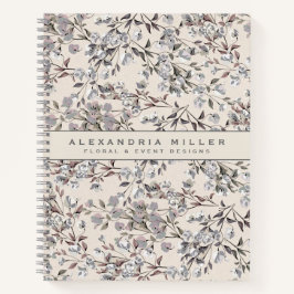 Beige Linen & Gray Elegantes Blumenmuster Notizbuch