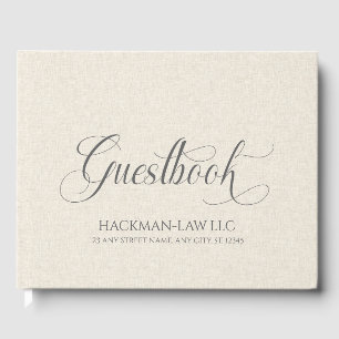 Beige Linen Gray Guestbook Script Typografie Gästebuch