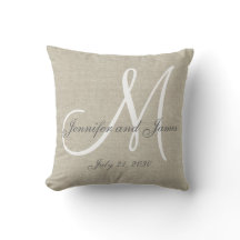 Beige Linen Gray White Monogram Wedding Keepake
