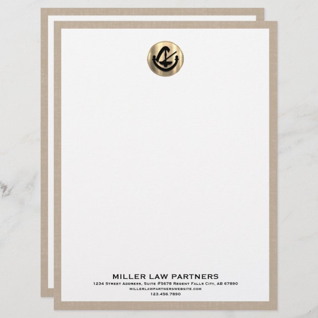 Beige Linen Legal Letterhead Briefbogen (Vorne/Hinten)