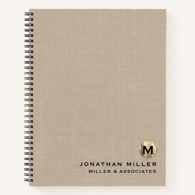 Beige Linen Luxury Gold Erstlogo Notizbuch (Vorderseite)