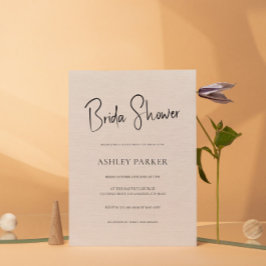 Beige Linen Simple Black Script Junggeselinnen-Abs Einladung