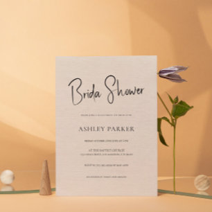 Beige Linen Simple Black Script Junggeselinnen-Abs Einladung