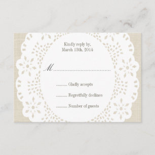 Beige Linen & Spitzen Doilie: RSVP-Karte RSVP Karte