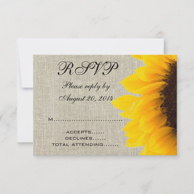 Beige Linen Sunflower Rustic Wedding RSVP (Vorderseite)
