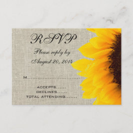 Beige Linen Sunflower Rustic Wedding RSVP Karte