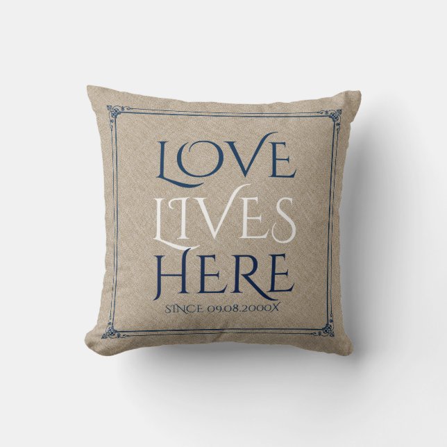 Beige Linen und benutzerdefinierte Text-Liebe lebt Kissen (Vorderseite)