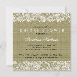 Beige Linen & White Lace Brautparty laden ein Einladung