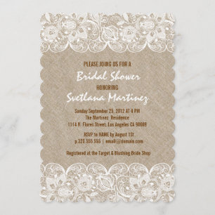 Beige Linen & White Lace Brautparty laden ein Einladung