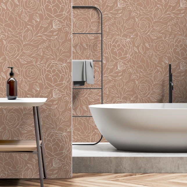 Beige Linie Zeichnend botanisches Muster Tapete (Von Creator hochgeladen)