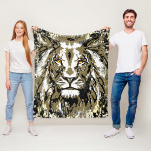 Beige Lion Head - Realistisches Lion Fleece Blanke