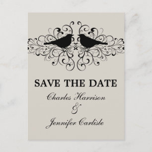 Beige Love Bird Wirbel Save the Date Postcard Ankündigungspostkarte