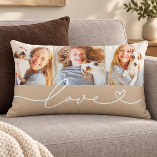 Beige Love Heart Schrift 3 Foto Lendenkissen