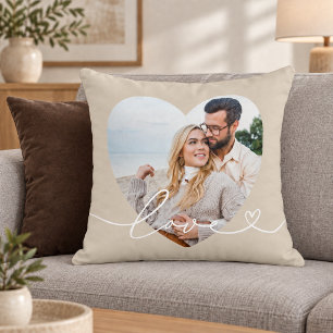 Beige Love Schrift Herz Foto Paar Kissen
