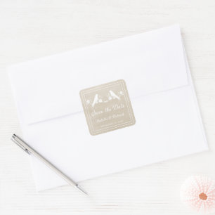 Beige Lovebird Blumenkleber Save the Date Quadratischer Aufkleber