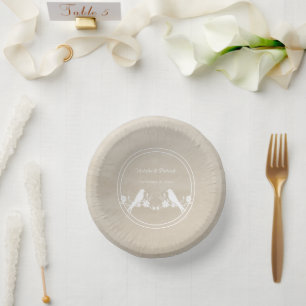 Beige Lovebird Floral Wedding Paper Bowls Pappteller