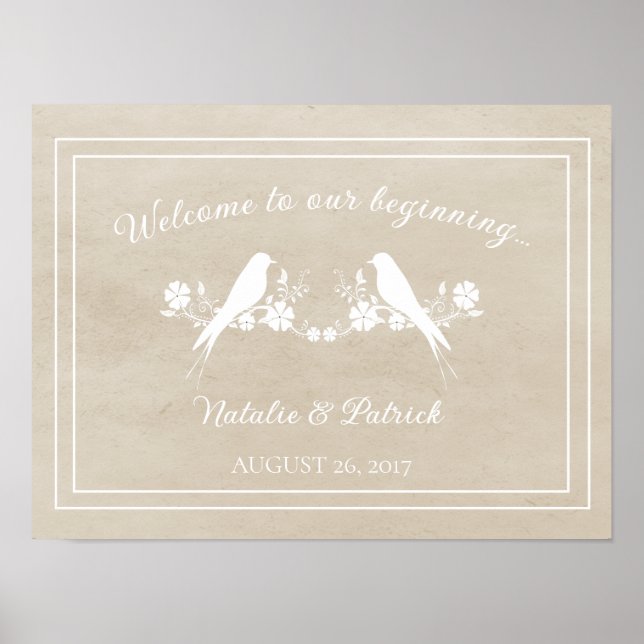 Beige Lovebird Floral Wedding Poster (Vorne)