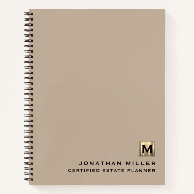 Beige Luxury Gold Erstlogo Notizbuch (Vorderseite)