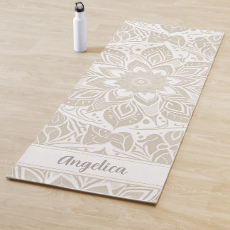 Beige Mandala Yoga Mat Anpassbarer Name Yogamatte