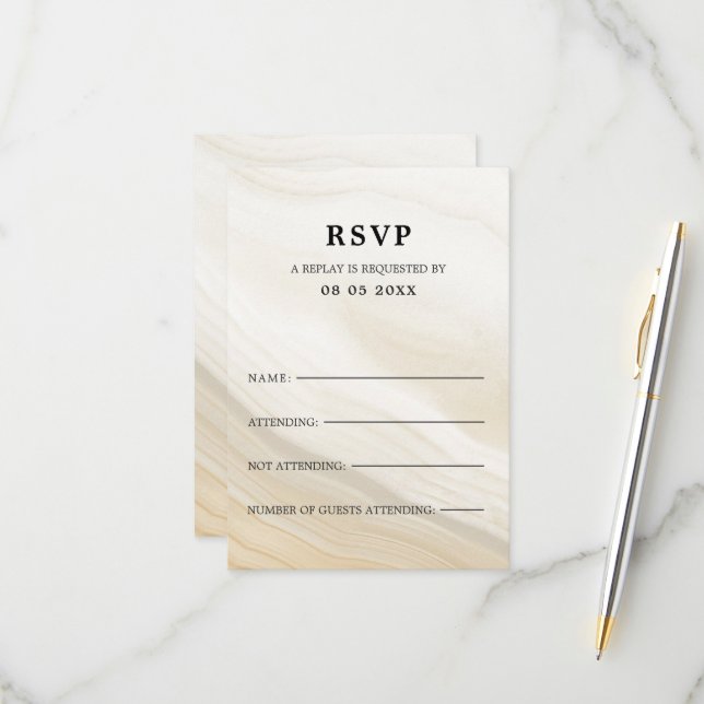 Beige Marbled RSVP Karte (Vorderseite/Rückseite Beispiel)