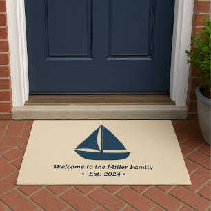 Beige marineblau Schiff Rad Familienname est. Jahr Fußmatte