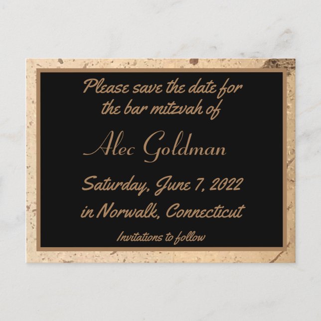 Beige Marmor Save the Date Postkarte (Vorderseite)