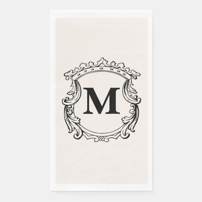 Beige Maßgeschneidertes Monogramm-Wappen Serviette (Vorderseite)