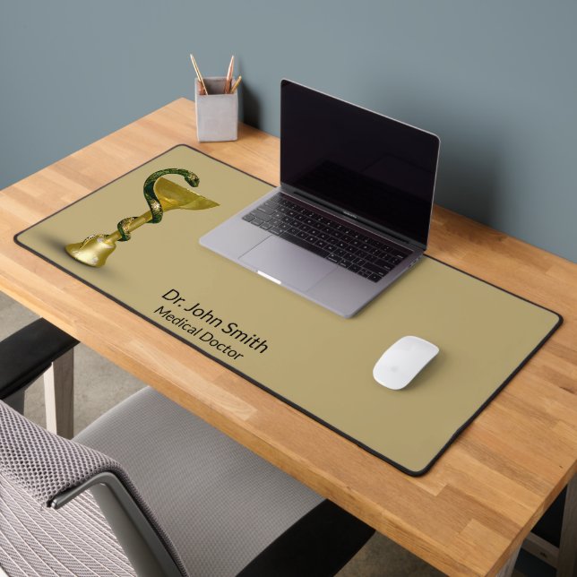 Beige Medical Bowl Hygieia Gold Schlange Caduceus Schreibtischunterlage (Büro 2)