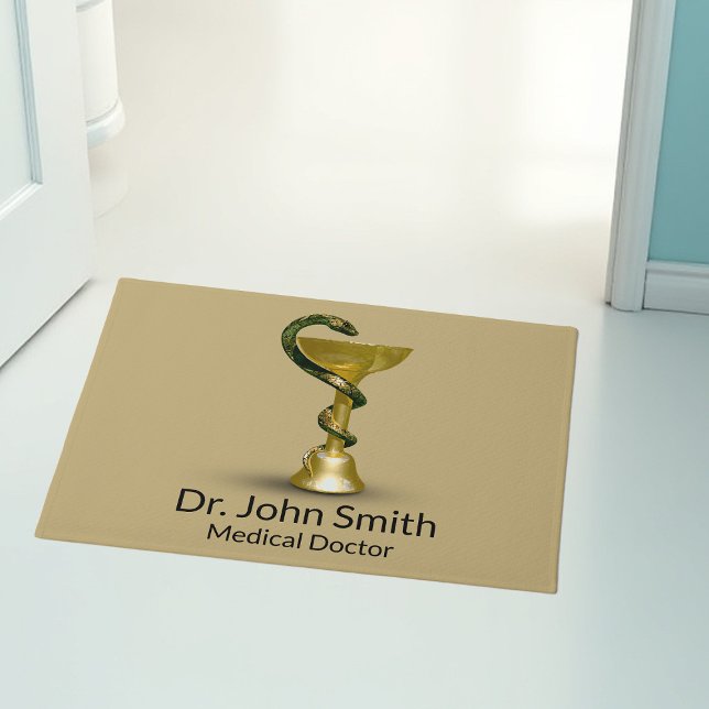 Beige Medical Bowl Hygieia Snake Gold Caduceus Fußmatte (Von Creator hochgeladen)