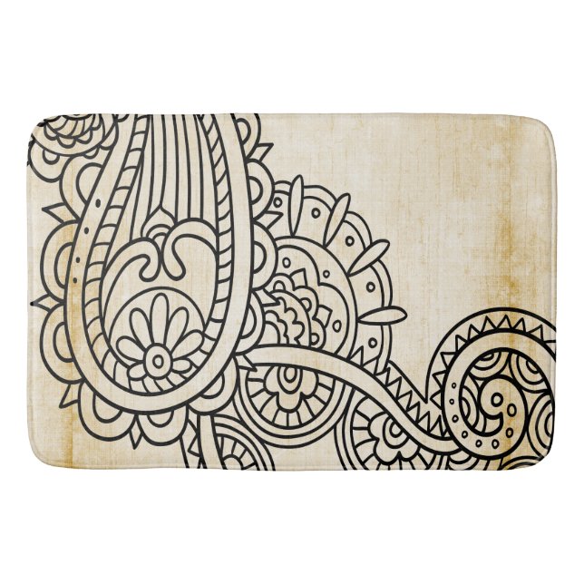 Beige Mehndi Motif Bath Mat Badematte (Vorderseite)
