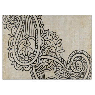 Beige Mehndi Motif Cutting Board Schneidebrett