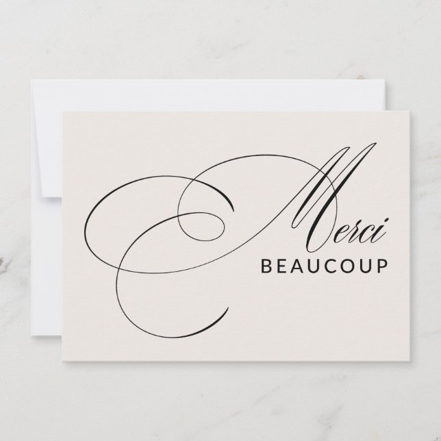 Beige Merci Beaucoup Elegant Kalligraphie Vielen D Dankeskarte (Vorderseite)
