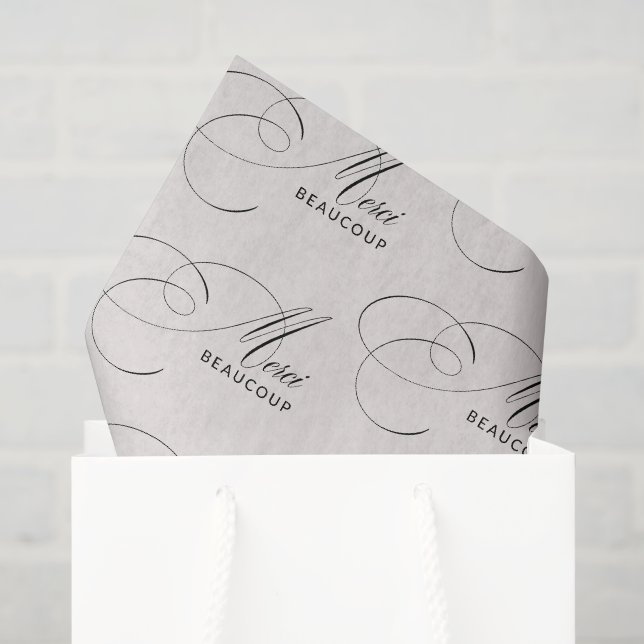 Beige Merci Beaucoup Elegant Kalligraphie Vielen D Seidenpapier (Geschenktüte)