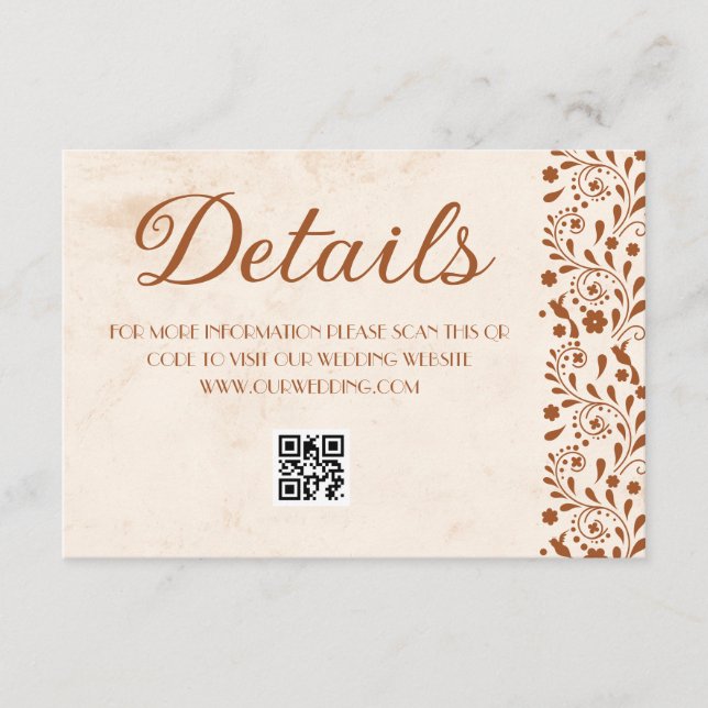 Beige Mexican Wedding Details QR code Begleitkarte (Vorderseite)