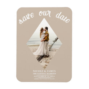Beige Minimal Diamant Hochzeit Foto Termin vormerk Magnet