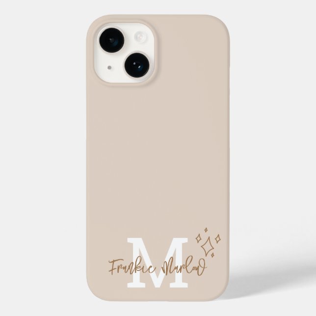 Beige Minimal Moderner Name des ersten Monogramms Case-Mate iPhone 14 Hülle (Rückseite)