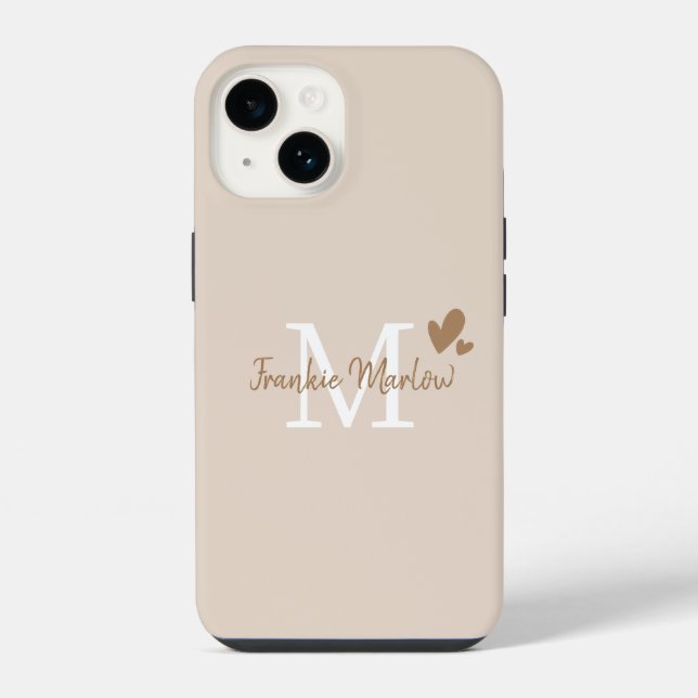 Beige Minimal Moderner Name des ersten Monogramms iPhone 14 Hülle (Rückseite)