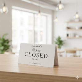 Beige Minimalist Closed Business Table Tent Sign Tischaufsteller