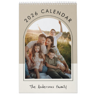 Beige Minimalist Family Photo 2026 Monthly  Kalender