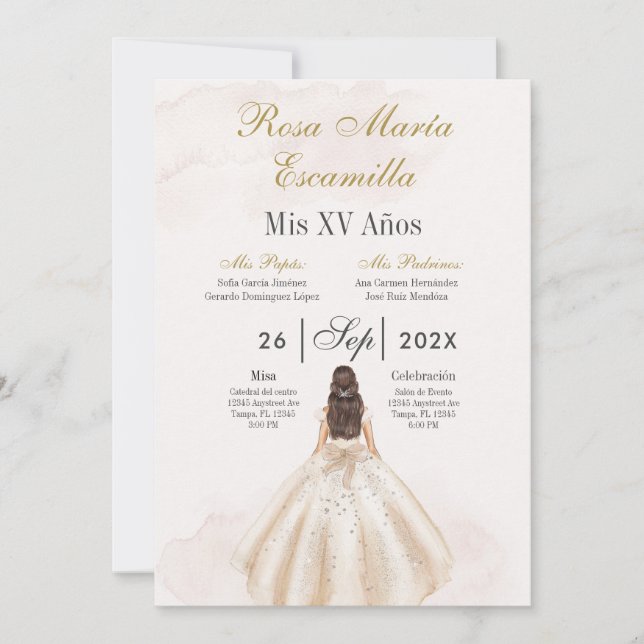 Beige minimalist Quinceañera invitation Einladung (Vorderseite)