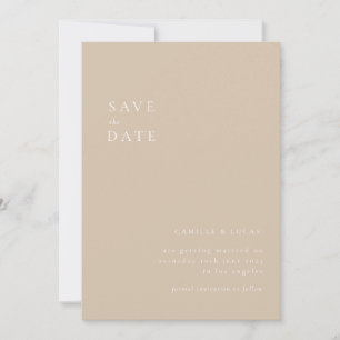 Beige Minimalistisch & elegant Hochzeit Save the D Einladung