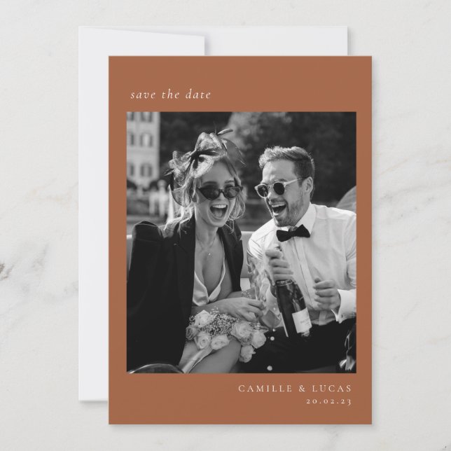 Beige Minimalistisch Elegantes Foto Save the Date Einladung (Vorderseite)