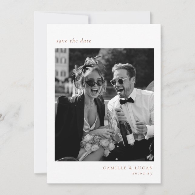 Beige Minimalistisch Elegantes Foto Save the Date Einladung (Vorderseite)